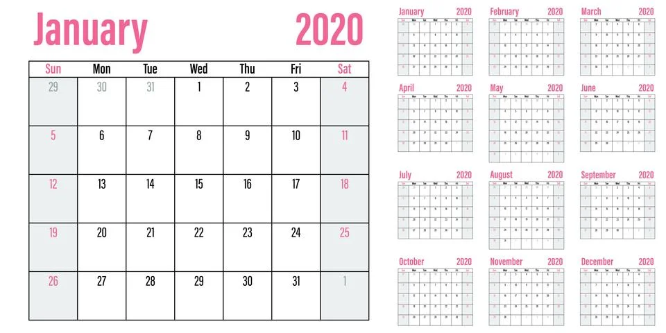 Calendar planner 2020 template vector illustration Stock Illustration