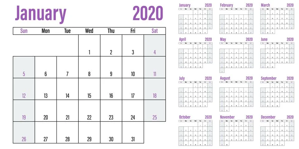 Calendar planner 2020 template vector illustration Stock Illustration