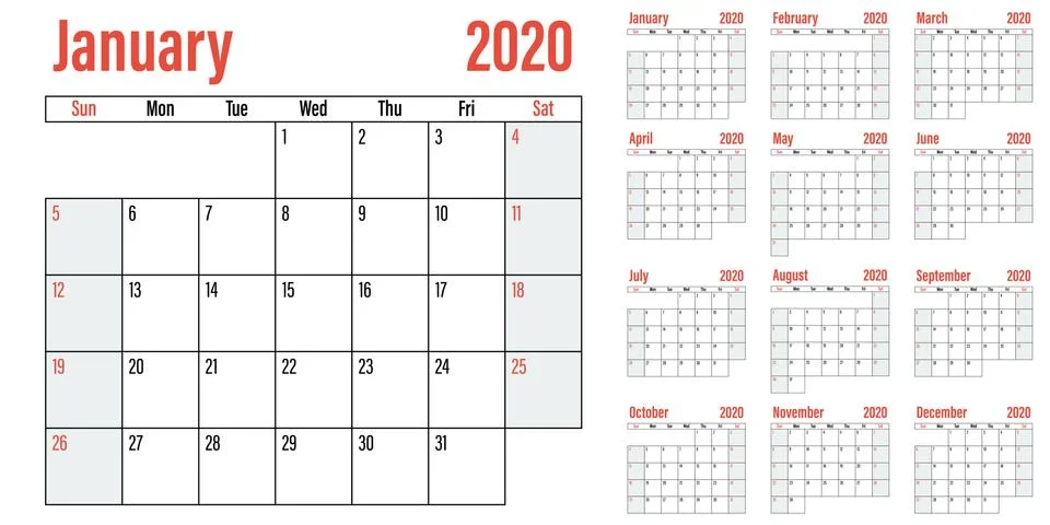 Calendar planner 2020 template vector illustration Stock Illustration