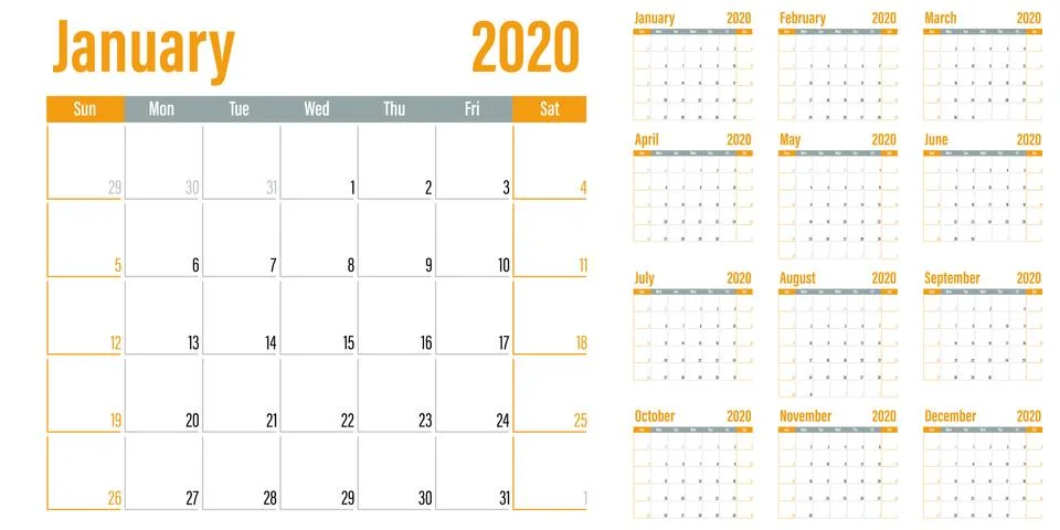 Calendar planner 2020 template vector illustration Stock Illustration