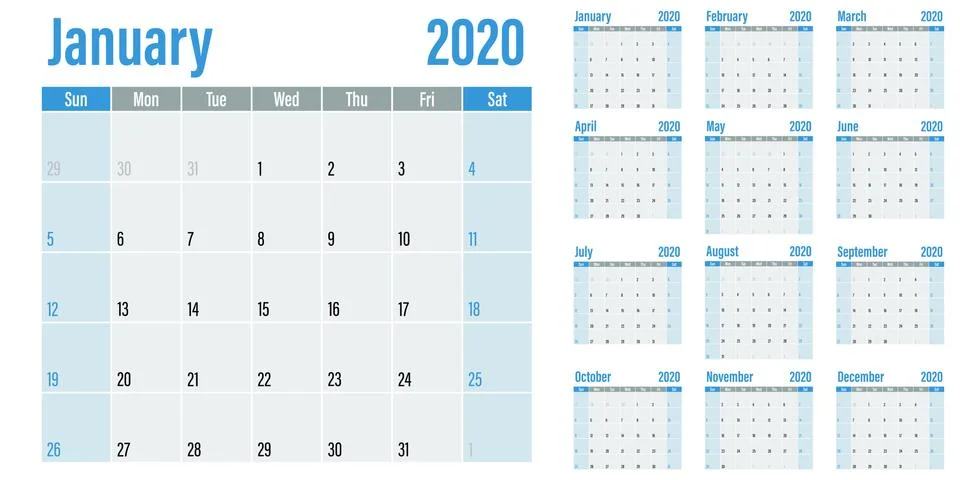 Calendar planner 2020 template vector illustration Stock Illustration