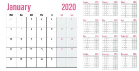 Calendar planner 2020 template vector illustration Stock Illustration
