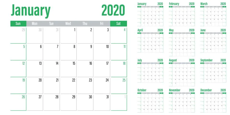 Calendar planner 2020 template vector illustration Stock Illustration