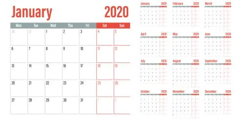 Calendar planner 2020 template vector illustration Stock Illustration