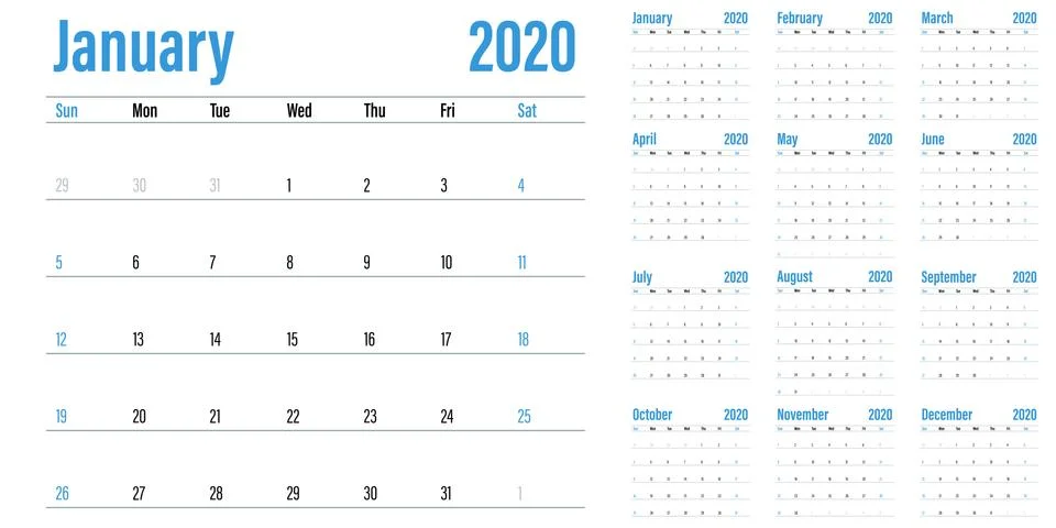 Calendar planner 2020 template vector illustration Stock Illustration