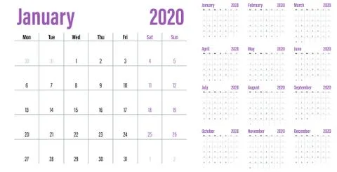 Calendar planner 2020 template vector illustration Stock Illustration