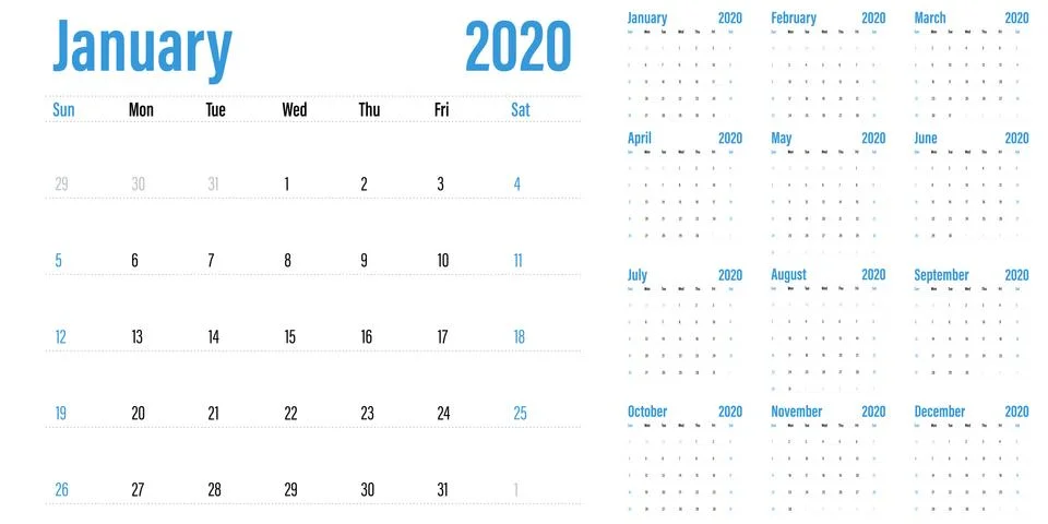 Calendar planner 2020 template vector illustration Stock Illustration