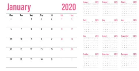 Calendar planner 2020 template vector illustration Stock Illustration