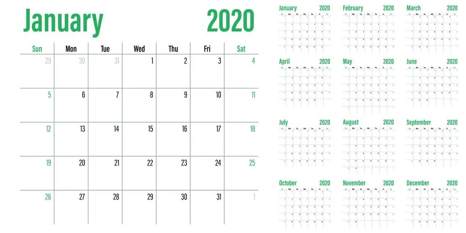 Calendar planner 2020 template vector illustration Stock Illustration