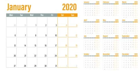 Calendar planner 2020 template vector illustration Stock Illustration