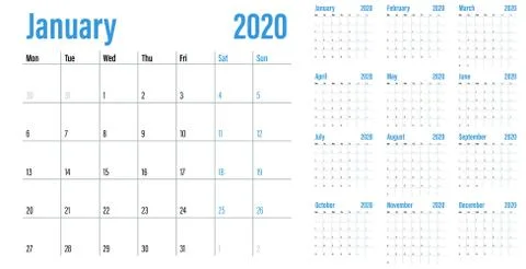 Calendar planner 2020 template vector illustration Stock Illustration