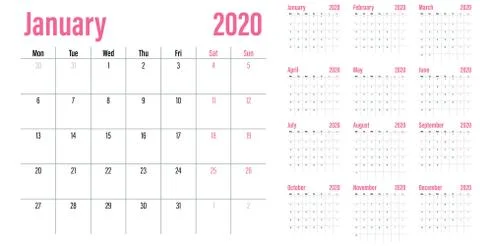 Calendar planner 2020 template vector illustration Stock Illustration