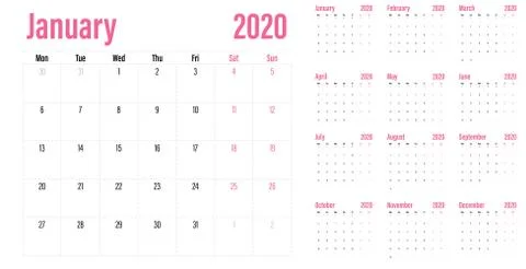 Calendar planner 2020 template vector illustration Stock Illustration