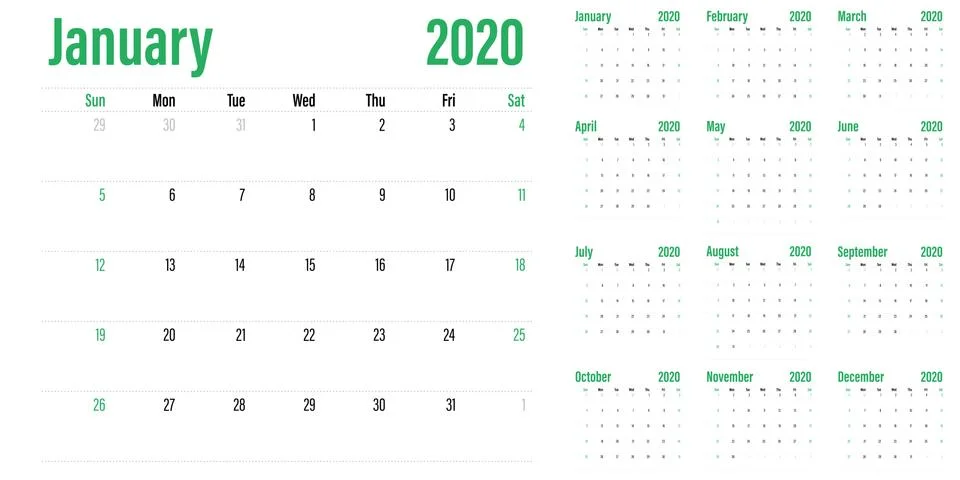 Calendar planner 2020 template vector illustration Stock Illustration