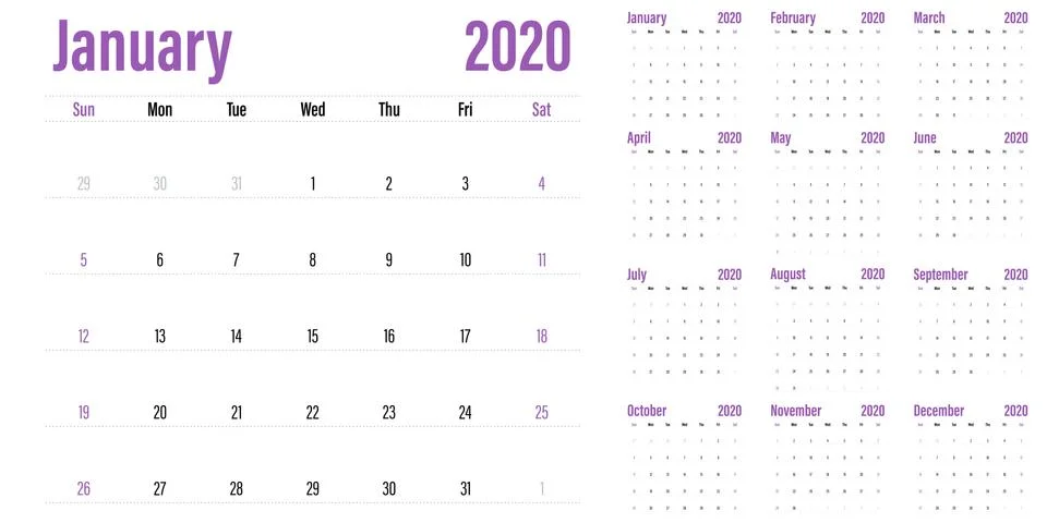 Calendar planner 2020 template vector illustration Stock Illustration