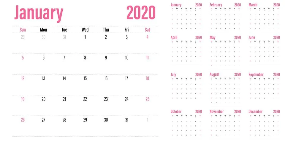 Calendar planner 2020 template vector illustration Stock Illustration