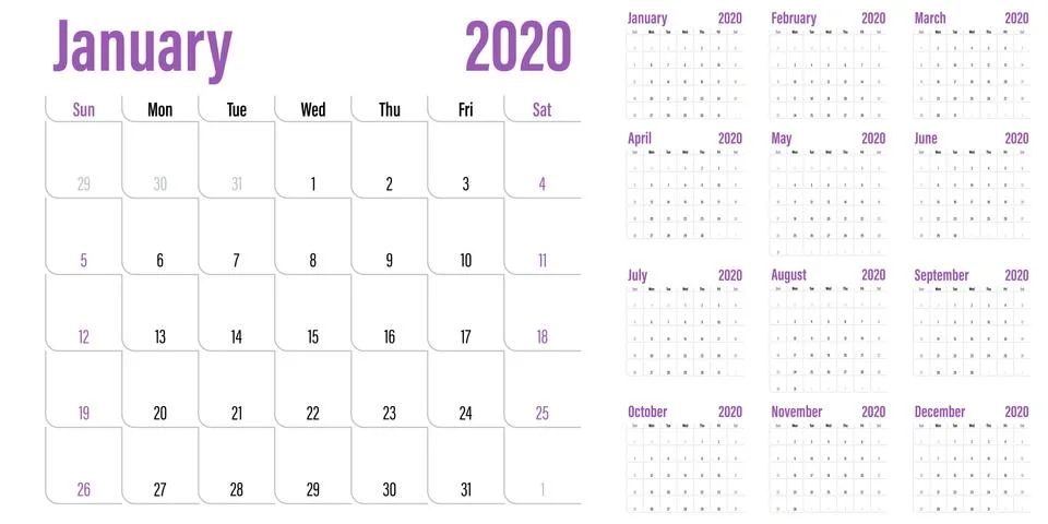 Calendar planner 2020 template vector illustration Stock Illustration