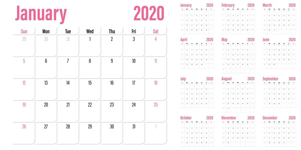 Calendar planner 2020 template vector illustration Stock Illustration