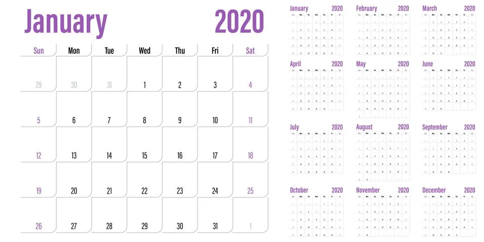 Calendar planner 2020 template vector illustration Stock Illustration