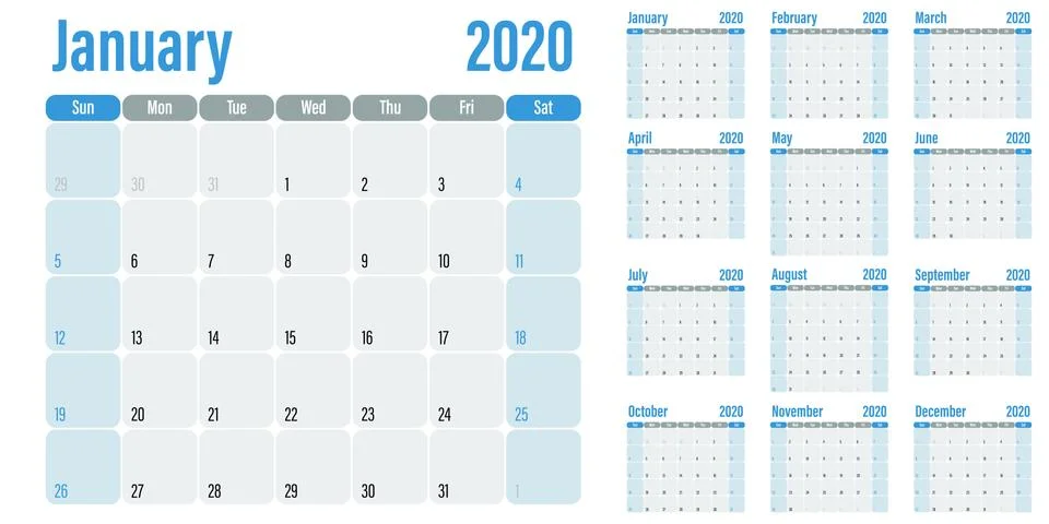 Calendar planner 2020 template vector illustration Stock Illustration