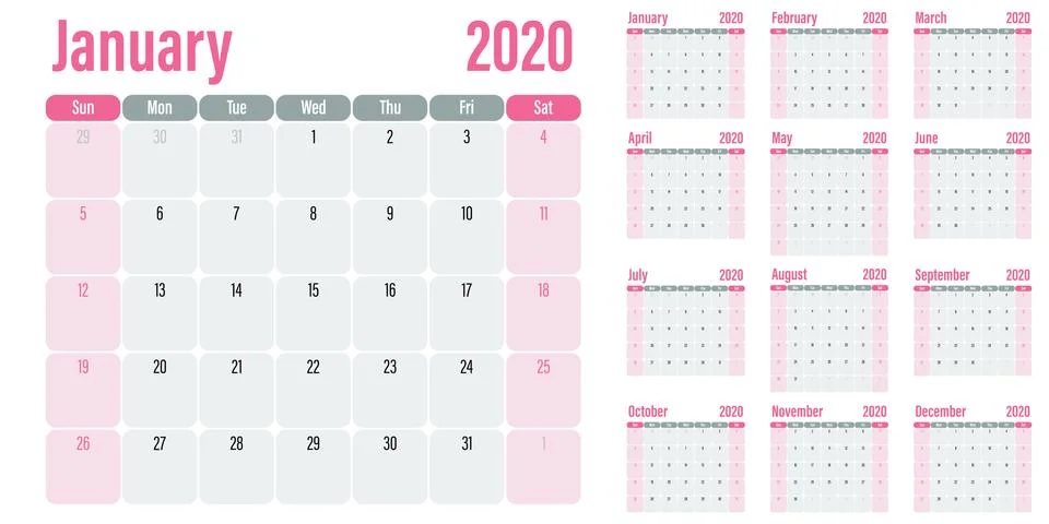Calendar planner 2020 template vector illustration Stock Illustration