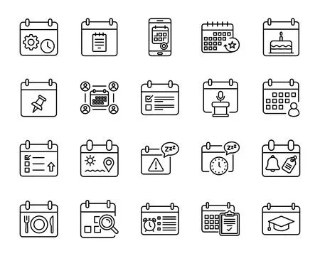Calendar Planner Event Scheduling Line Icon Set Business Organizer Vector Stock Illustration