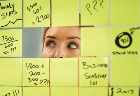 Calendar, problem solving and schedule with business woman in office for Foto stock