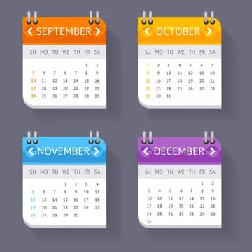 Calendar Quarter Month Set. Vector Stock Illustration