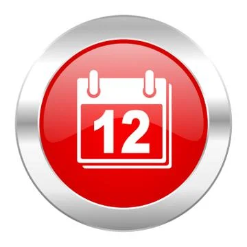 Calendar red circle chrome web icon isolated. Stock Illustration