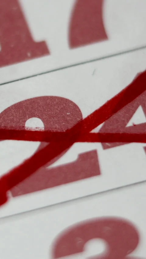Calendar With Red Cross Through Number Twenty Four. Vertical. Stock Footage 302552064