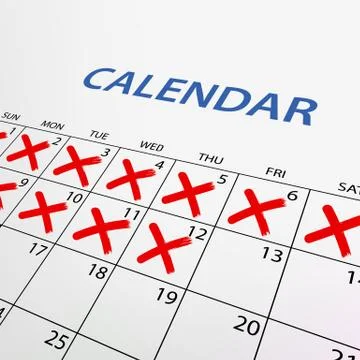 Calendar with red marks. Stock vector. 스톡 일러스트