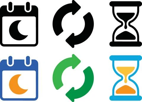 Calendar refresh and hourglass timer icons vector Stock Illustration