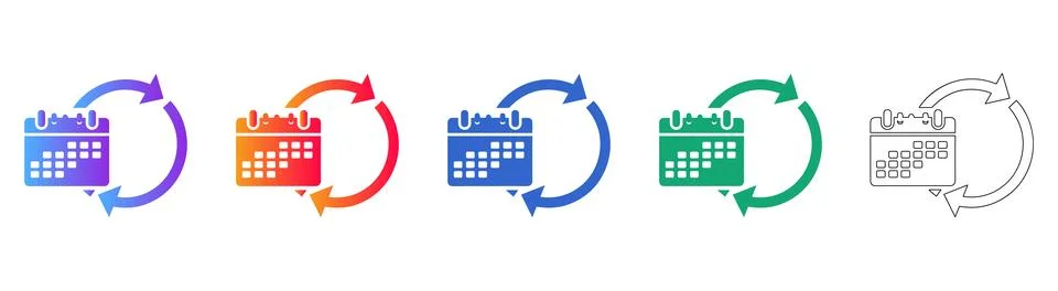 Calendar Refresh Cycle Icon Set Stock Illustration