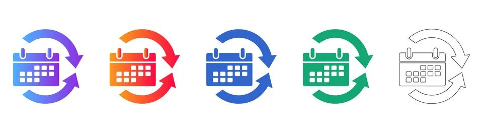 Calendar Refresh Loop Icon Set Ilustración de archivo