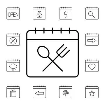 Calendar, restaurant flat vector icon in calendar pack Stock Illustration