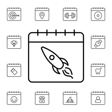 Calendar, rocket flat vector icon in calendar pack Stock Illustration