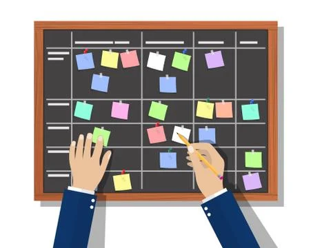 Calendar schedule board with collaboration plan, Illustrazione stock