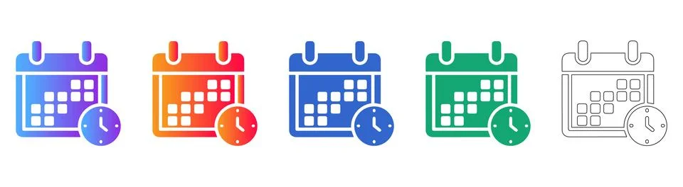 Calendar Schedule with Clock Icon Set Illustrazione stock