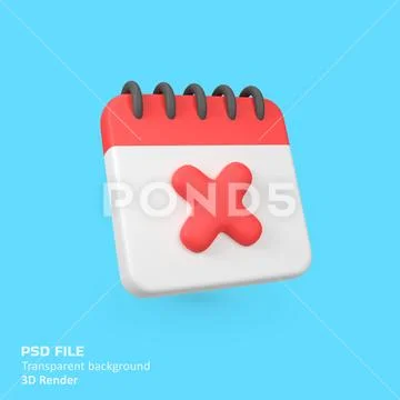 Calendar schedule with cross symbol isolated 3d render icon illustration Modèle PSD