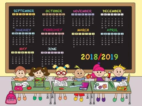 Calendar school 2018-2019 Stock Illustration
