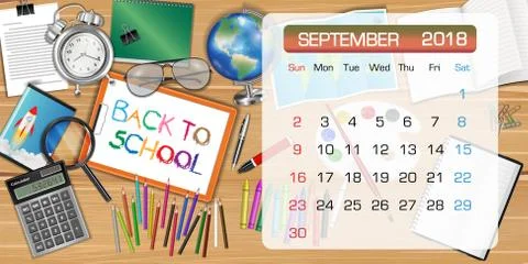 Calendar of SEPTEMBER 2018 theme back to school Stock Illustration