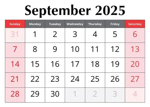 Calendar for September 2025. Design vector illustration. English page of au.. Stock-Illustration