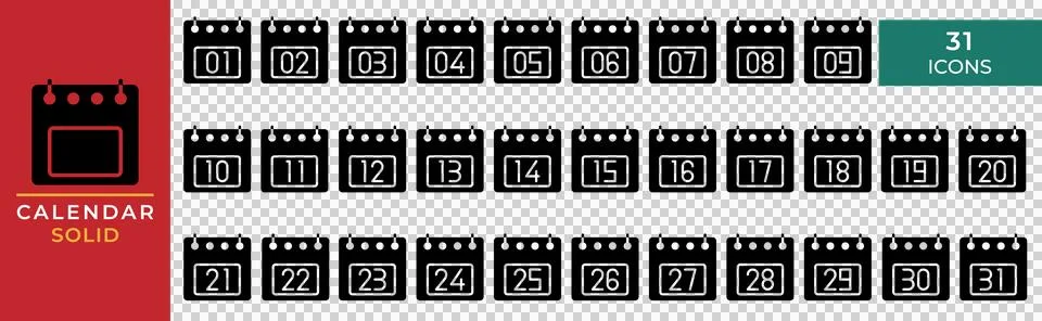 Calendar solid Icon collection. symbol management date, day, schedule and tim Illustrazione stock