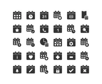 Calendar solid icon set. Vector and Illustration. Stock Illustration