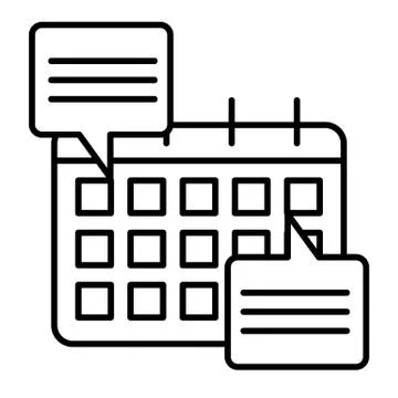 Calendar with speech bubbles thin line icon. Calendar with doings vector Stock Illustration