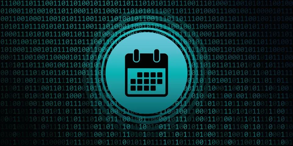 Calendar symbol on binary code background digital data Stock Illustration