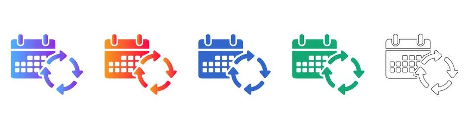 Calendar Sync and Refresh Icon Set Stock Illustration