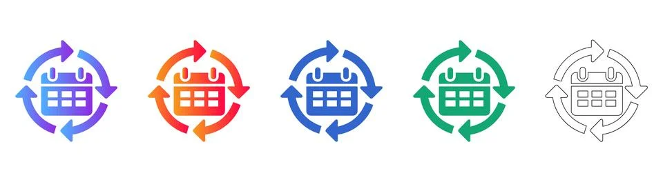 Calendar Sync Rotation Icon Set Illustrazione stock
