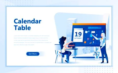 Calendar table flat web page design template 스톡 일러스트