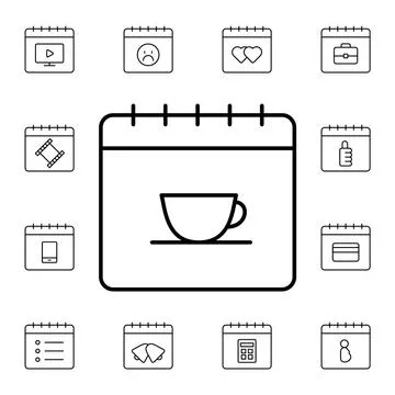 Calendar, tea, coffee, cup flat vector icon in calendar pack Stock Illustration